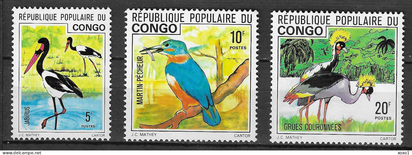 Congo 1976 MiNr. 544 - 546 Kongo-Brazzaville Birds Kingfisher Stork Crane 3v MNH** 7.00 € - Neufs