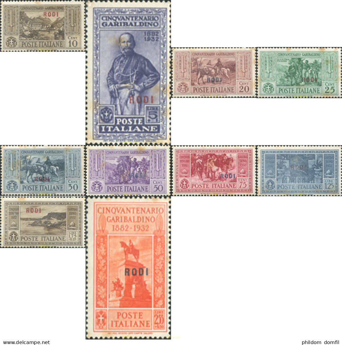 613930 HINGED EGEO Islas. Rodas 1932 SELLOS DE ITALIA 1932 - Egée (Rodi)