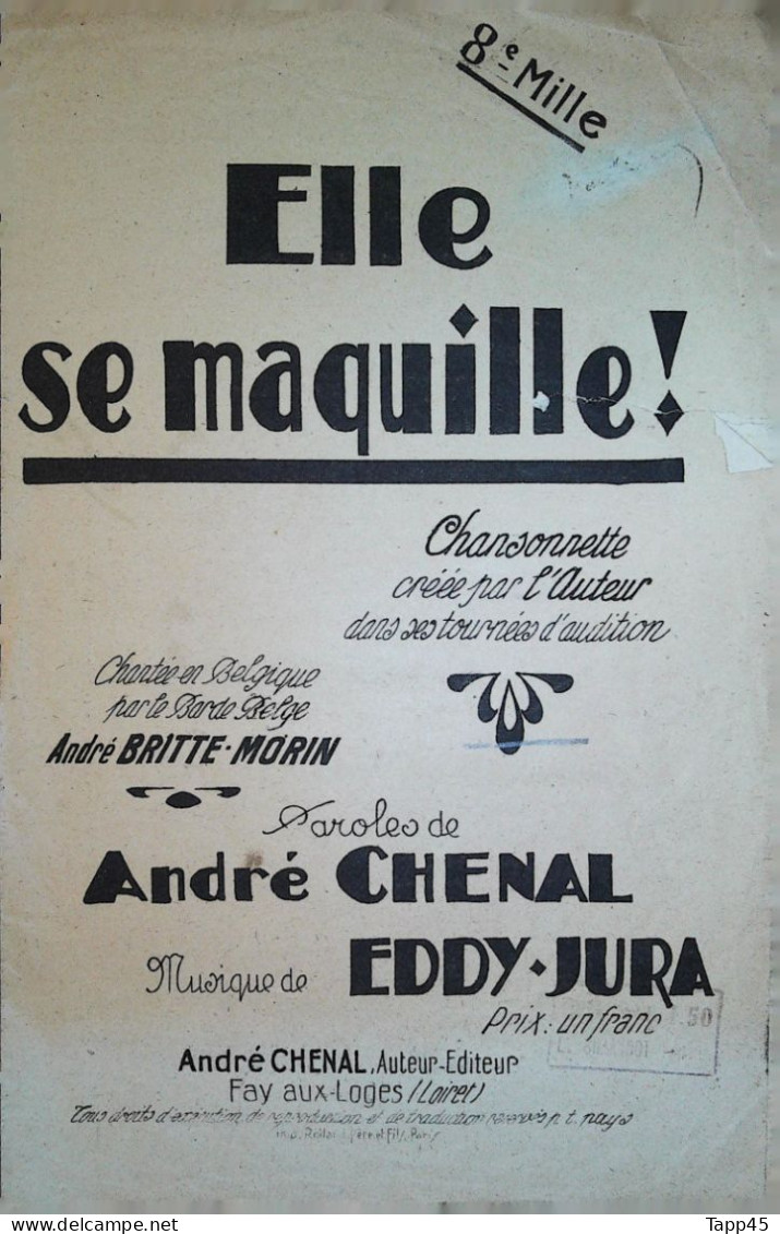 Elle Se Maquille   > Partition Musicale Ancienne > Voir Aussi La Rubrique  Delcampe 18607 > Réf: 2/04/2023 - Vocals