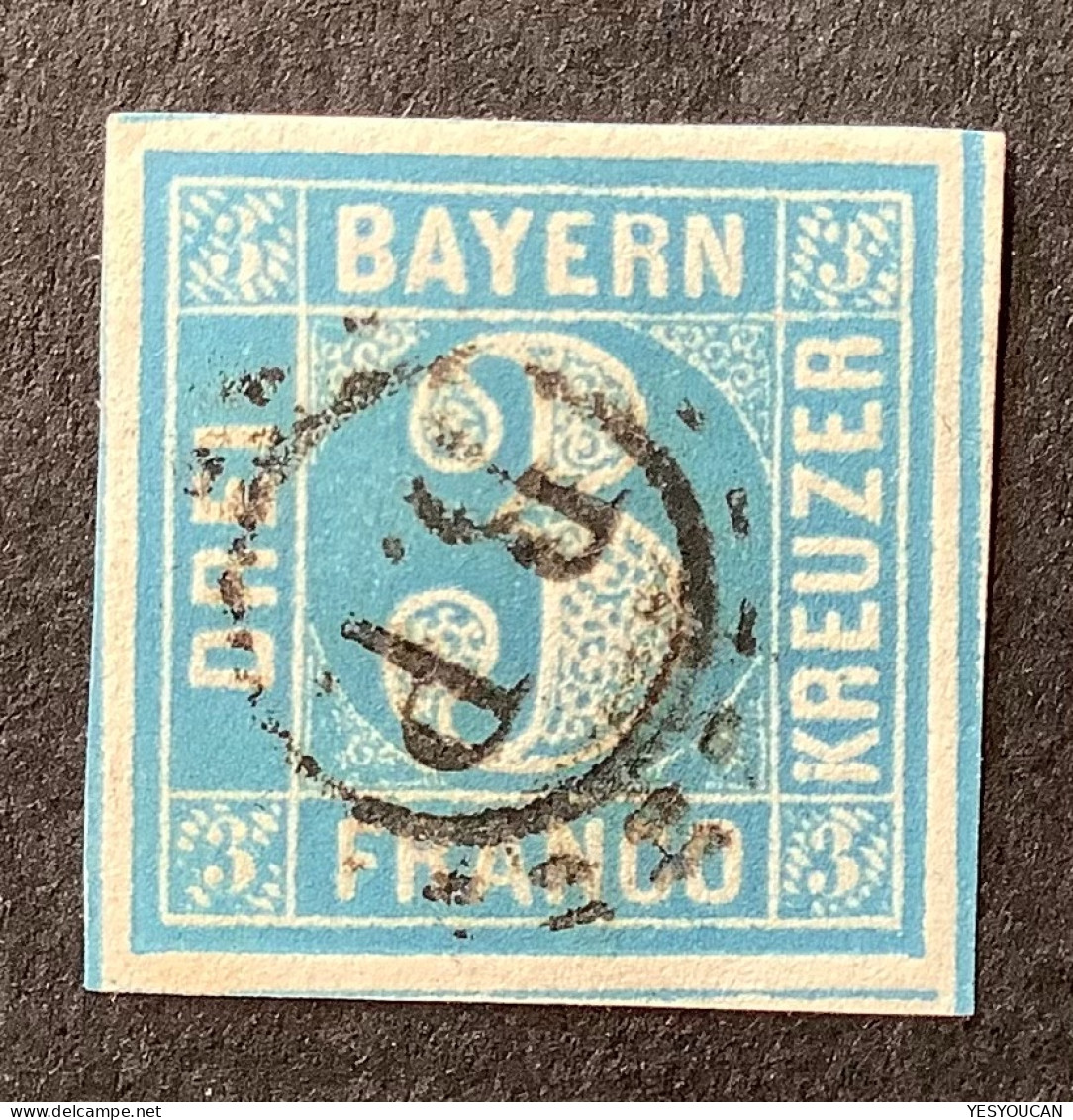 Bayern Mi 2 II B.P = BAHNPOST, Tadellos 1850 3 Kr Blau Mit Schönen Abschlag (Bavaria Tpo Railroad Baviére Ambulant OMR - Used