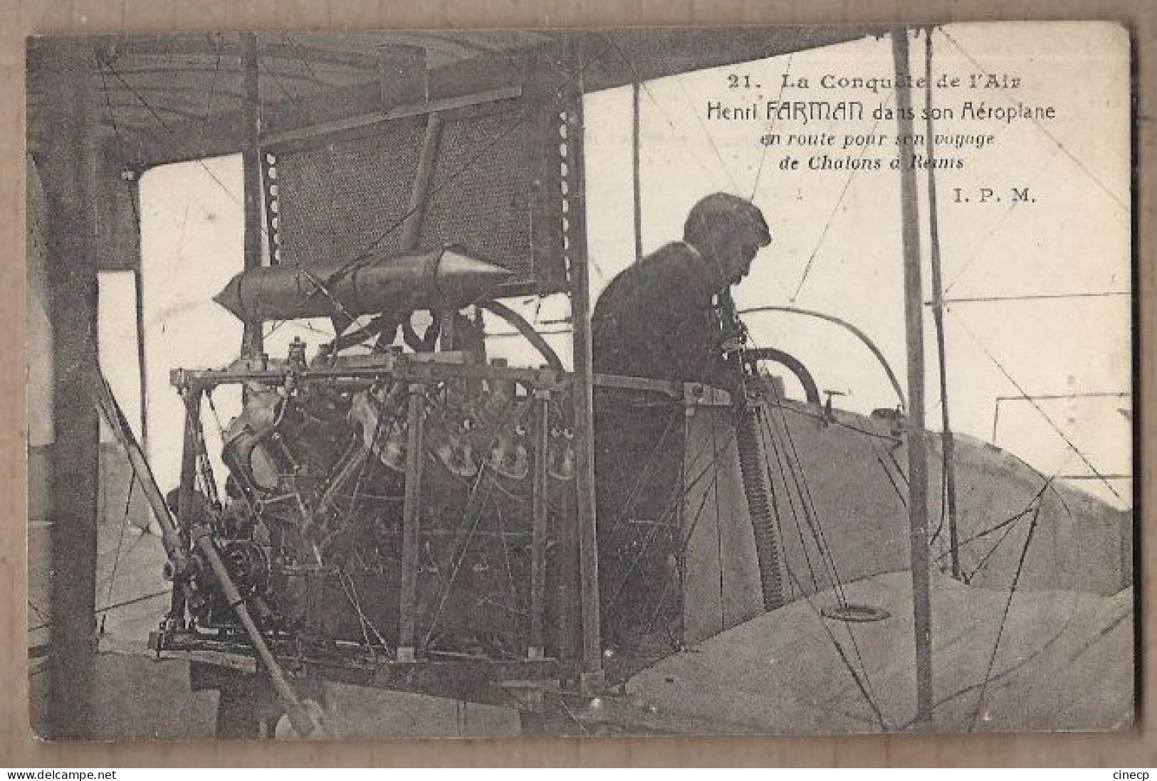 CPA AVIATION AVION AVIATEUR Henri FARMAN Dans Son Aéroplane Pour Voyage CHAMONS à REIMS TB PLAN - Aviateurs