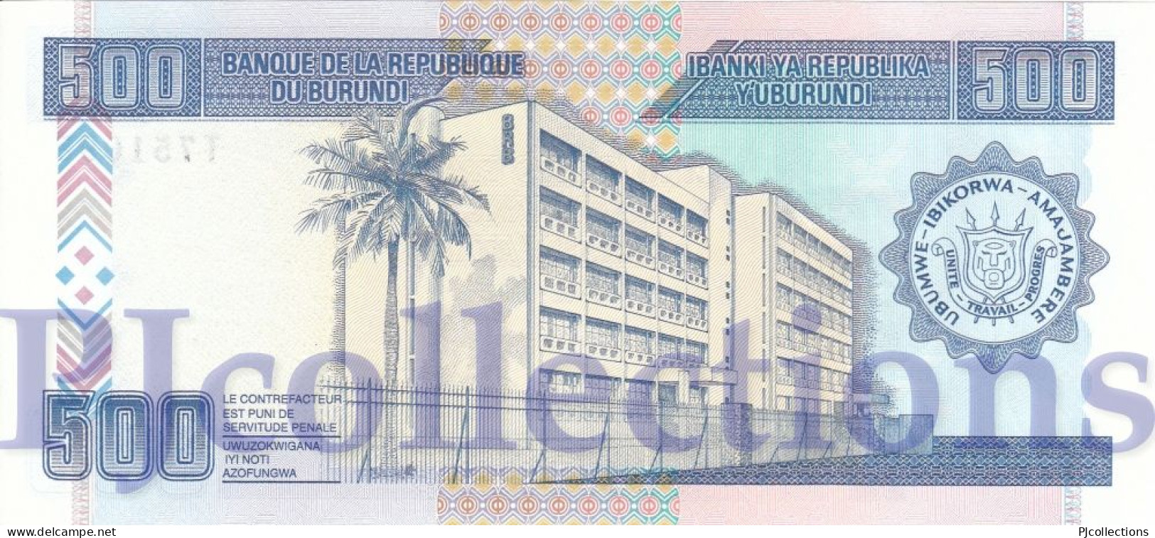 BURUNDI 500 FRANCS 1995 PICK 37A UNC - Burundi