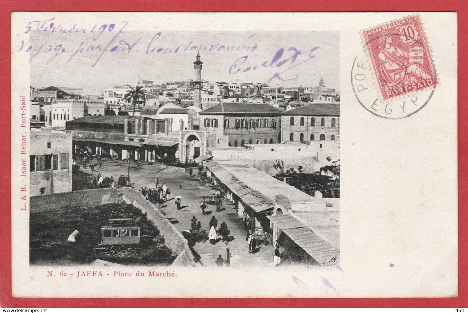 Port Saïd - Type Mouchon 10 Centimes Sur Carte Postale Vers St Gengoux Le National 1907 - Briefe U. Dokumente