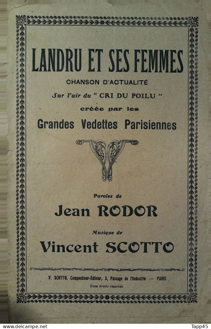 Landru Et Ses Femmes  > Partition Musicale Ancienne > Voir Aussi La Rubrique  Delcampe 18607 > Réf: 3/04/2023 - Zang (solo)