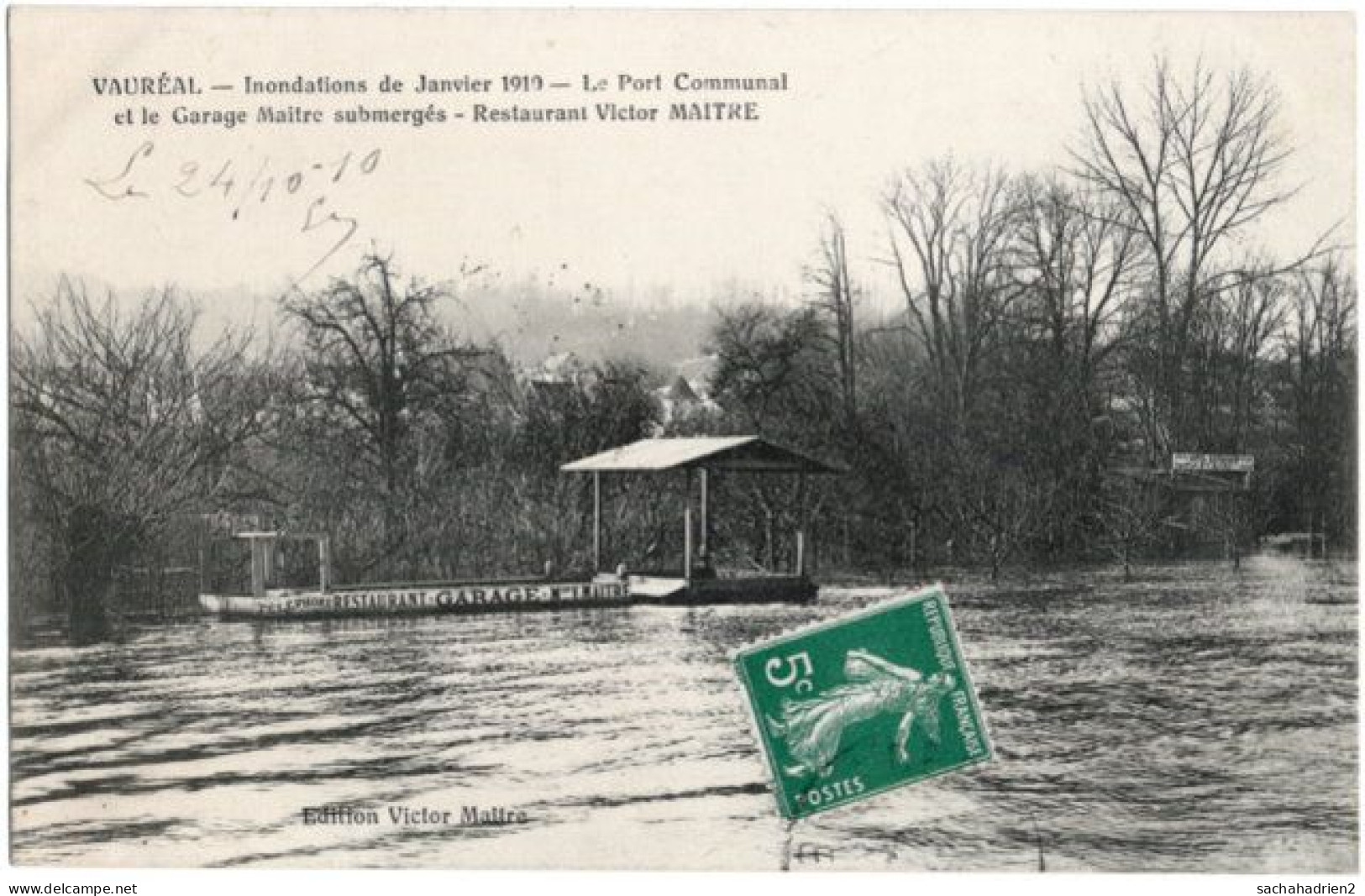 95. VAUREAL. Inondations De Janvier 1910. Le Port Communal Et Le Garage Maitre Submergés - Vauréal