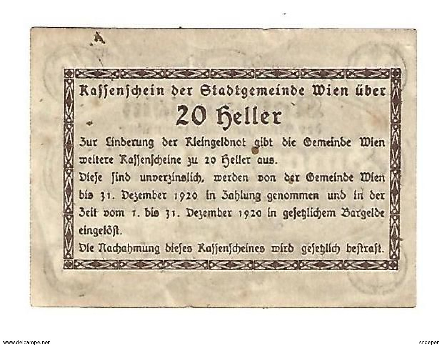 **notgeld   Austria  Wien 20 Heller 1183/2f - Autriche