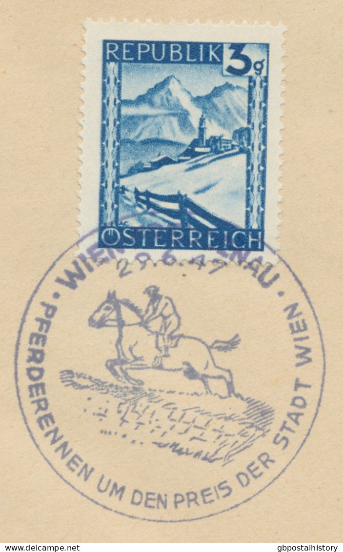 ÖSTERREICH SONDERSTEMPEL 1947 „ERSTE GROSSE ÖSTERREICHISCHE KUNSTAUSSTELLUNG WIEN – 1 WIEN 1 21.6.1947“ + WIEN-FREUDENAU - Cartas & Documentos