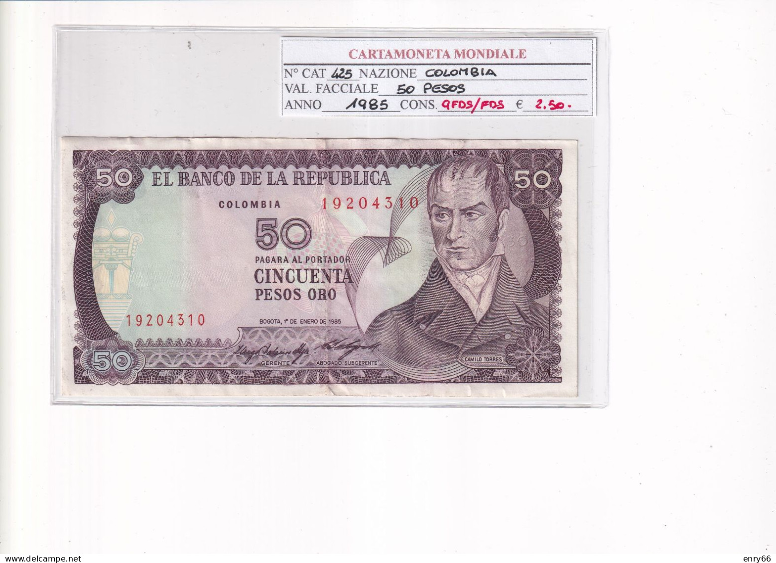COLOMBIA 50 PESOS 1985 P.425 - Colombie