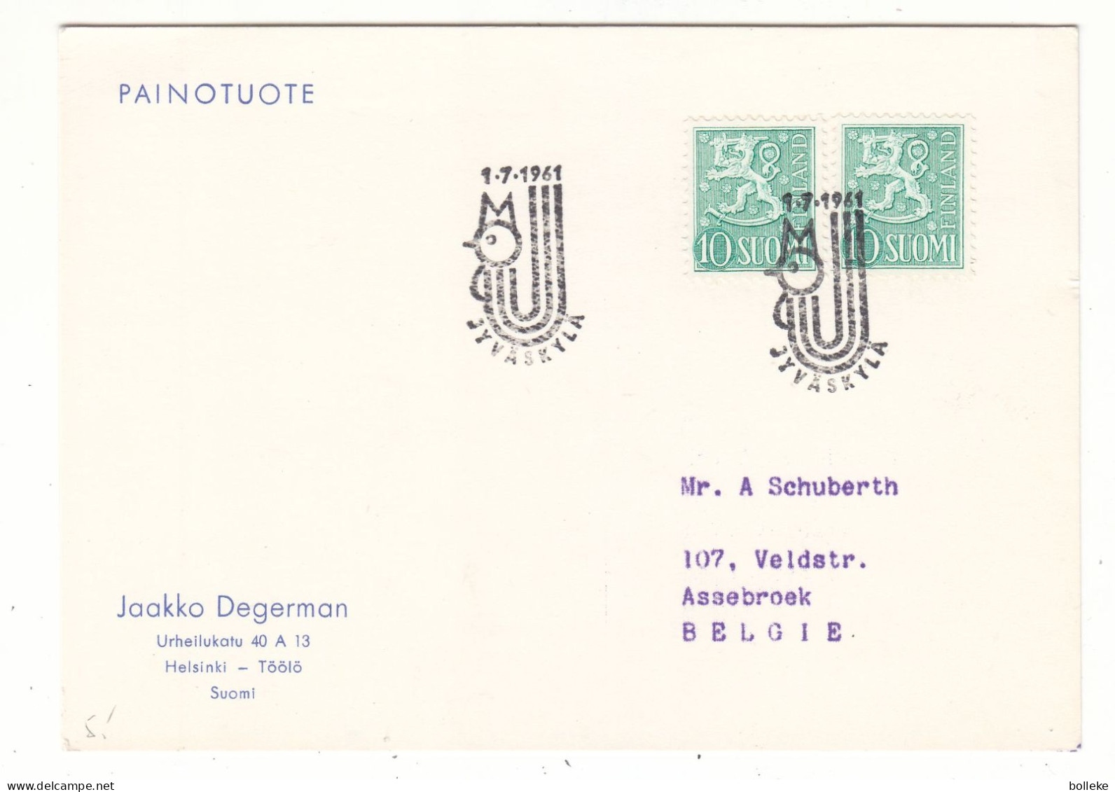 Finlande - Carte Postale De 1961 - Oblit Jyväskyla - - Cartas & Documentos