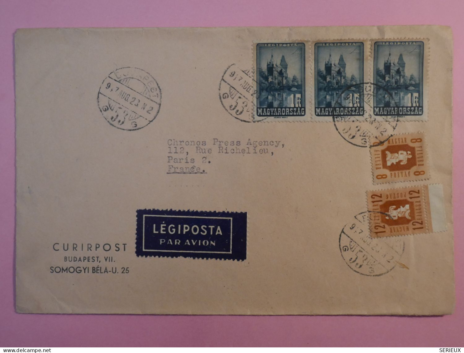 AW 21 HONGRIE BELLE  LETTRE  1947  PAR AVION BUDAPEST A PARIS FRANCE +CHRONO PRESS +BANDE DE TP  +  AFFR. INTERESSANT+ + - Storia Postale