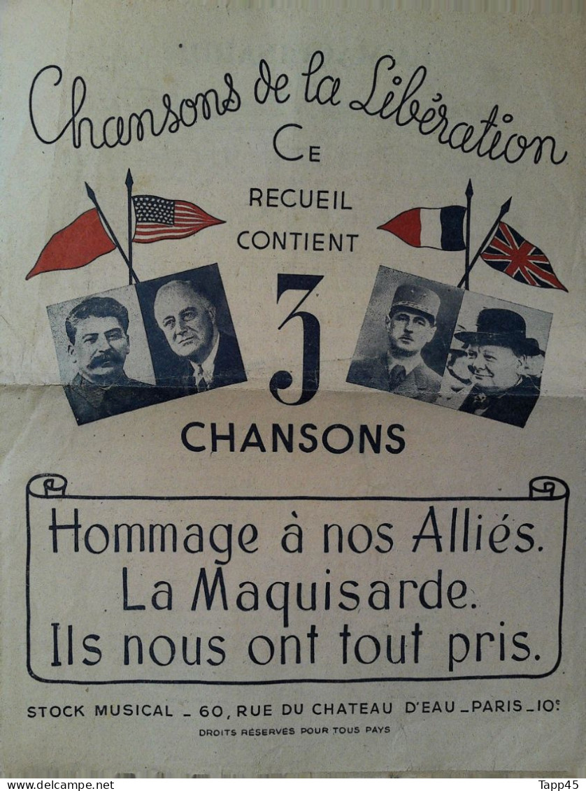 Chansons De La Libération > Partition Musicale Ancienne > Voir Aussi La Rubrique  Delcampe 18607 > Réf: 3/04/2023 - Vocals