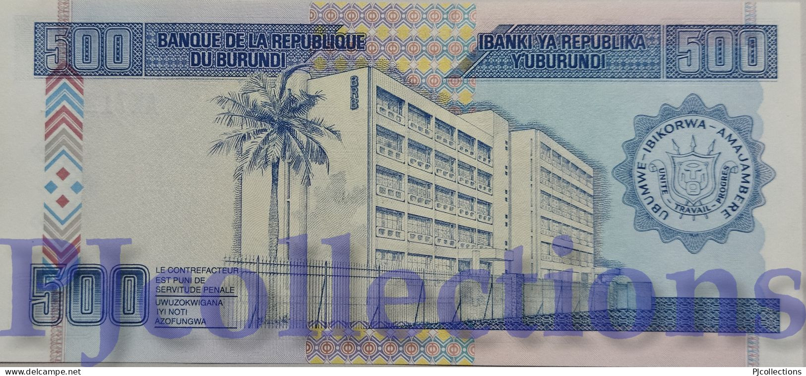 BURUNDI 500 FRANCS 1999 PICK 38b UNC - Burundi