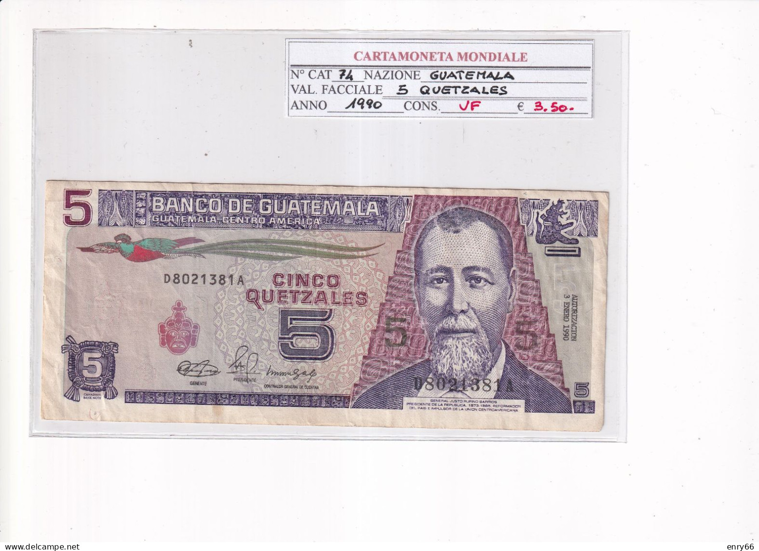 GUATEMALA 5 QUETZALES 1990 P.74 - Guatemala
