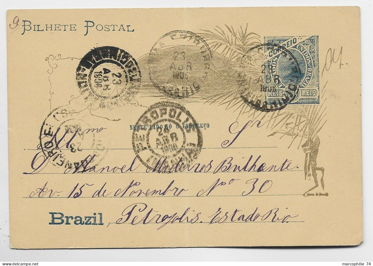 BRAZIL BRESIL ENTIER 50 REIS BILHETE POSTAL PETROPOLIS 1906 - Entiers Postaux