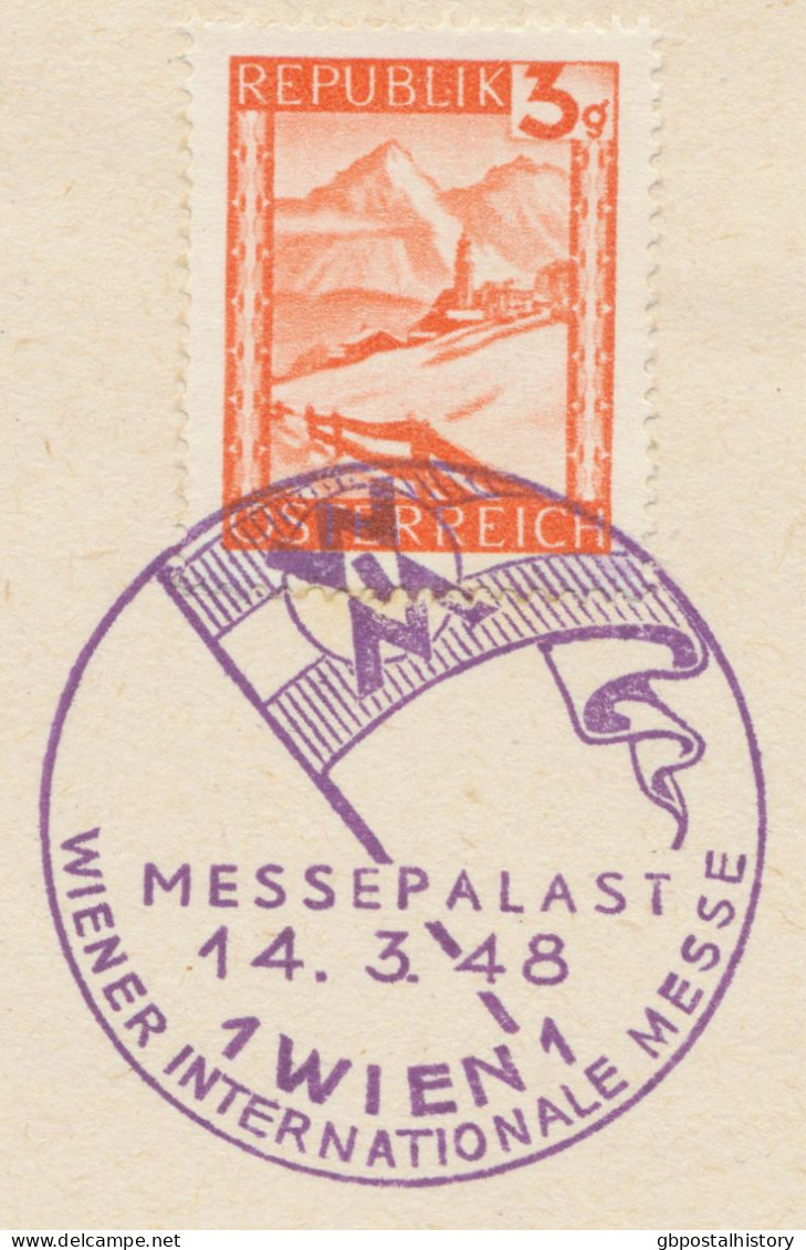 ÖSTERREICH SONDERSTEMPEL 19487 „WIM MESSEPALAST 14.3.48 – 1 WIEN 1 – WIENER INTERNATIONALE MESSE“ In Seltene Stempelfarb - Brieven En Documenten