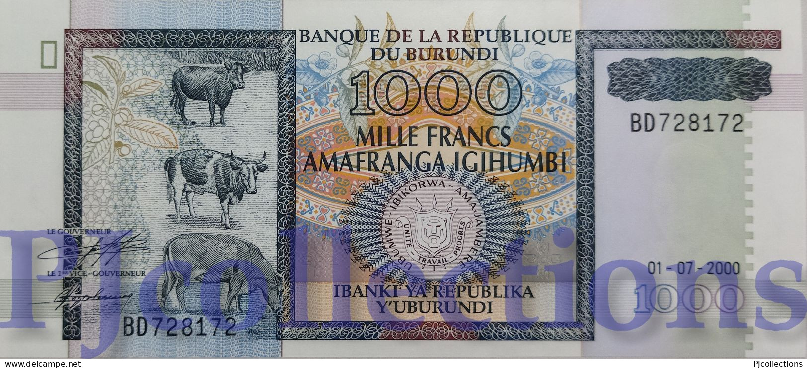 BURUNDI 1000 FRANCS 2000 PICK 39c UNC - Burundi