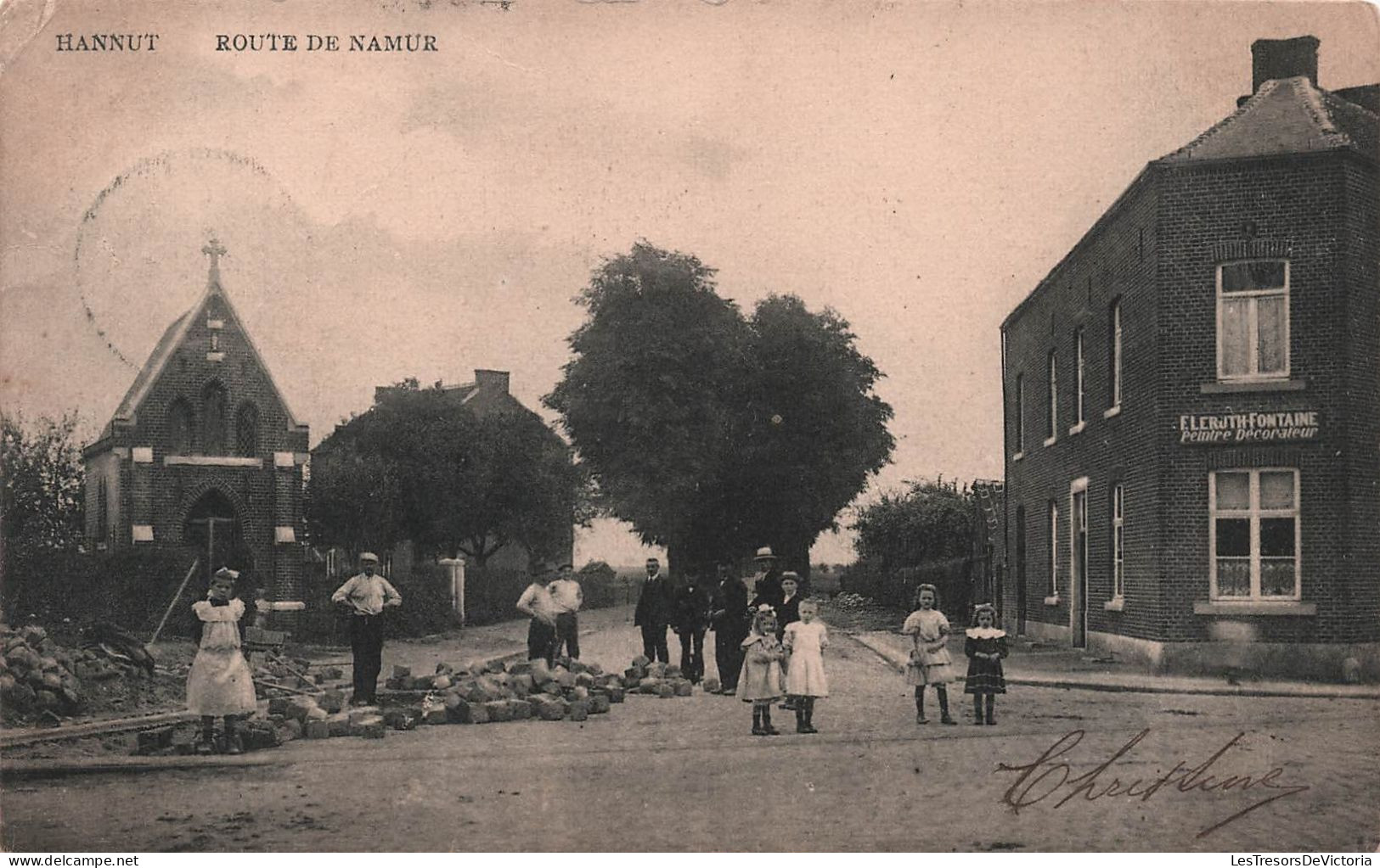 BELGIQUE - Hannut - Route De Namur  - Peintre Decorateur - Travaux - Animé - Carte Postale Ancienne - Hannuit