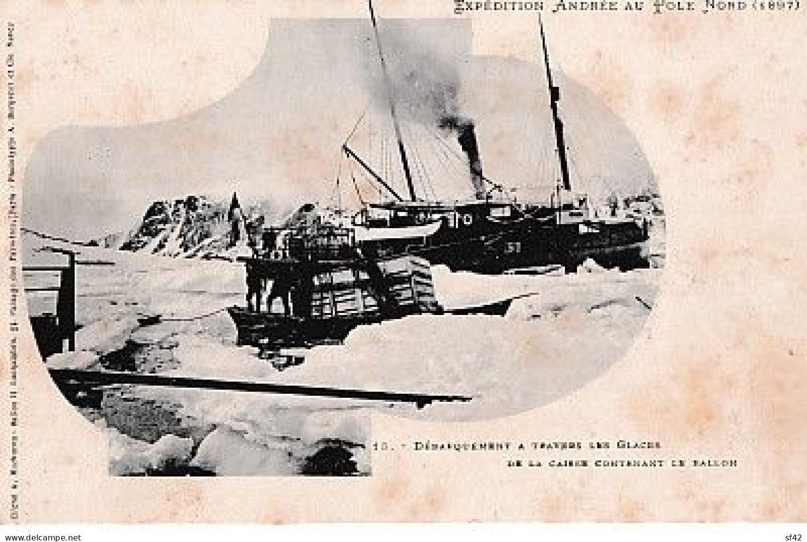 EXPEDITION ANDRE AU POLE NORD  1897       DEBARQUEMENT  DE LA CAISSE CONTENANT LE BALLON   PRECURSEUR - TAAF : Terres Australes Antarctiques Françaises