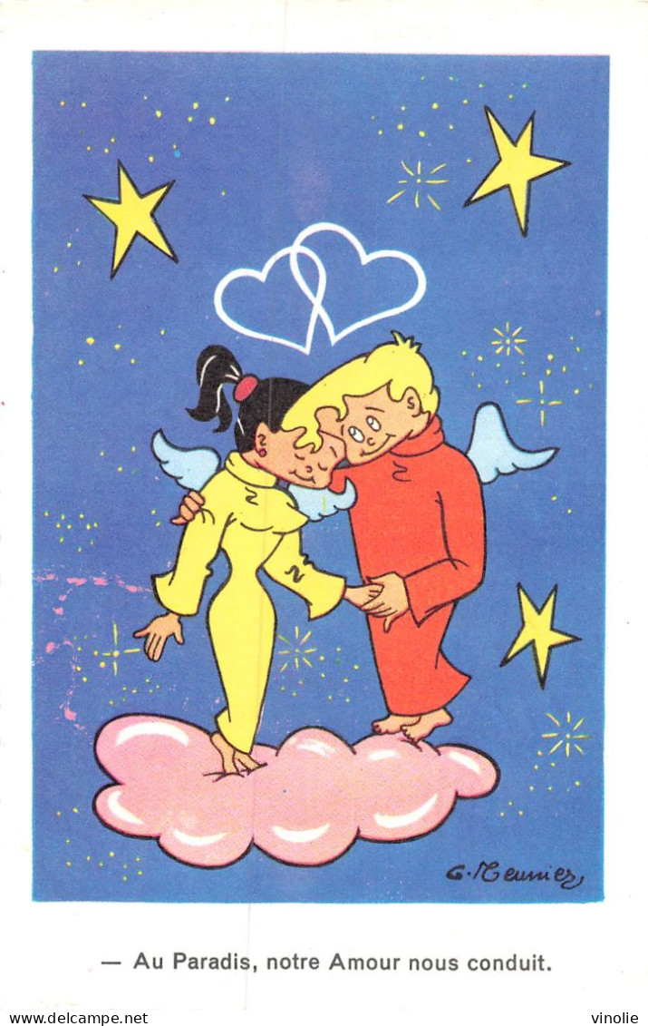 P-23-CC-1966 : CARTE ILLUSTREE. AU PARADIS NOTRE AMOUR NOUS CONDUIT PAR G. MEUNIER - Meunier, G.