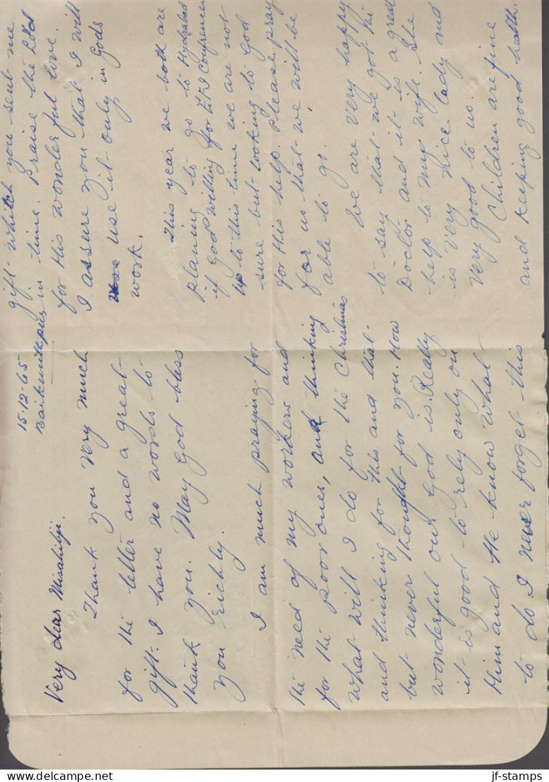 1965. INDIA. 10 Np INLAND LETTER To Swedish Mission In Saugor Cancelled 15-12-65. Interesting Reading. - JF531104 - Altri & Non Classificati