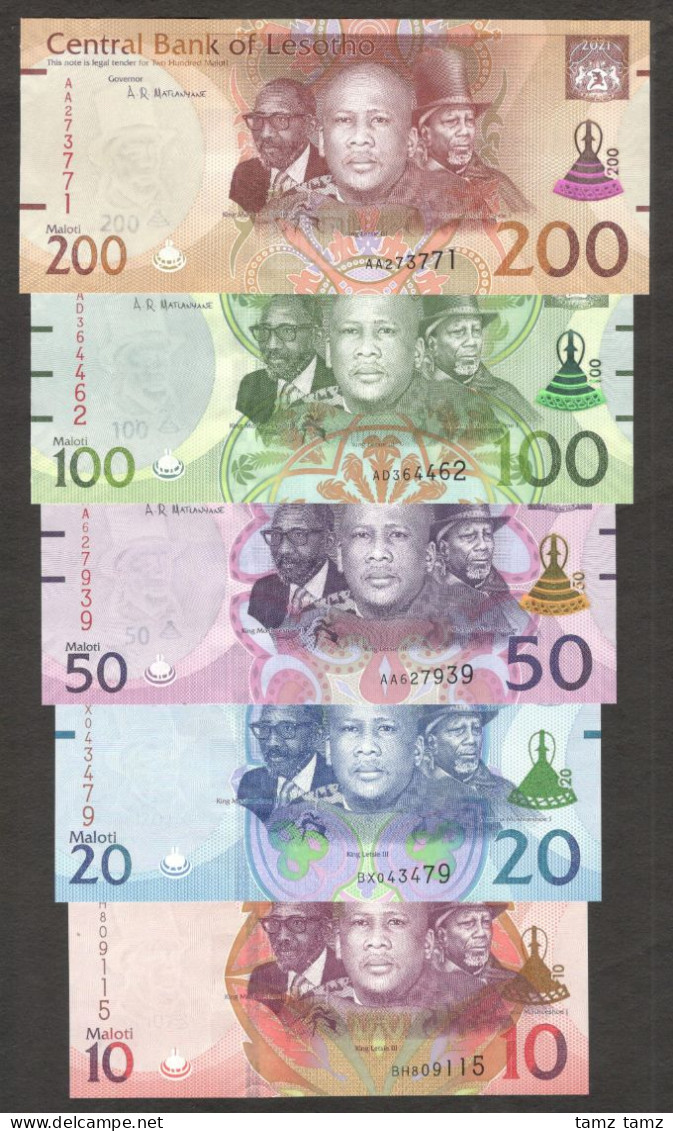 Full Set 5 Pcs Lesotho 10 20 50 100 200 Maloti 2021 UNC - Lesoto