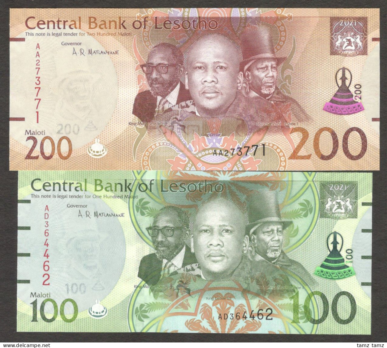 Full Set 5 Pcs Lesotho 10 20 50 100 200 Maloti 2021 UNC - Lesotho