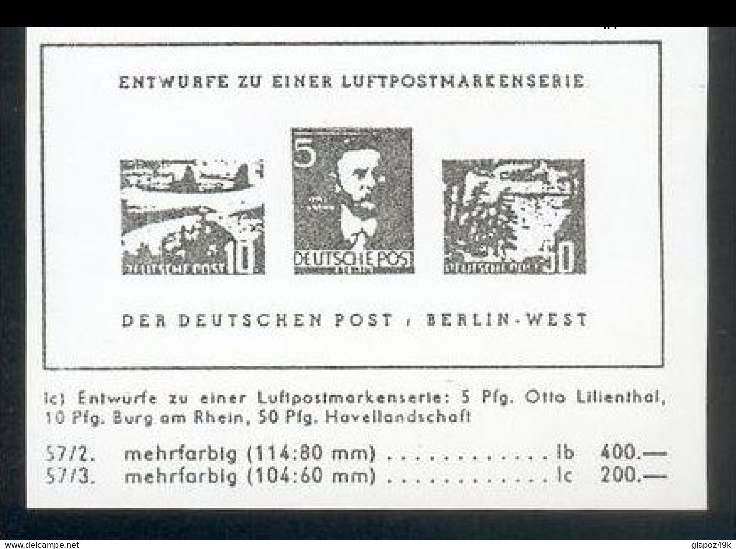 ● GERMANIA 1957 ֍ Entwurfe Zu Einer Luftpostmarkenserie ֍ Der Deutschen Post, Berlin West ● BF  ** ● Lotto N. 4730b ● - R- Und V-Zettel