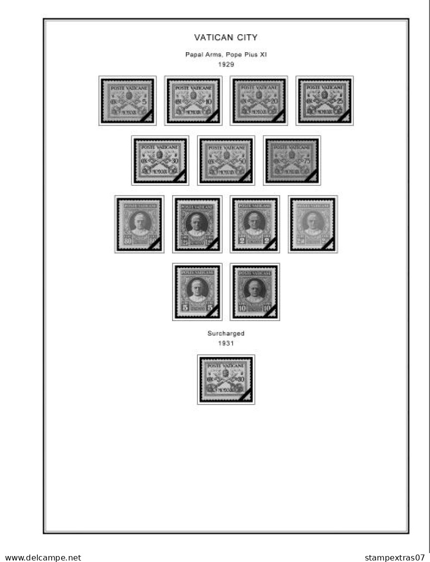 VATICAN 1929-2010 + 2011-2020 STAMP ALBUM PAGES (235 B&w Illustrated Pages) - English
