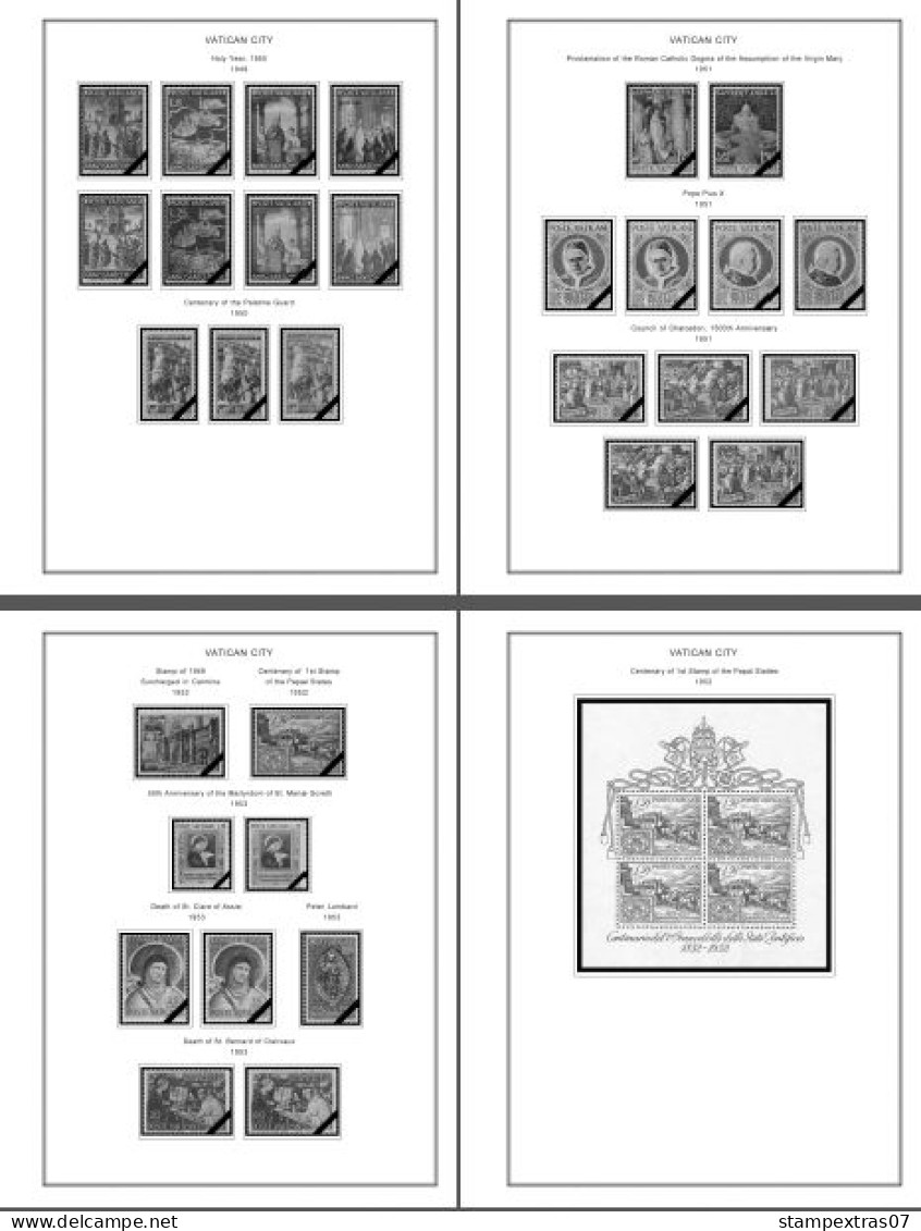 VATICAN 1929-2010 + 2011-2020 STAMP ALBUM PAGES (235 b&w illustrated pages)