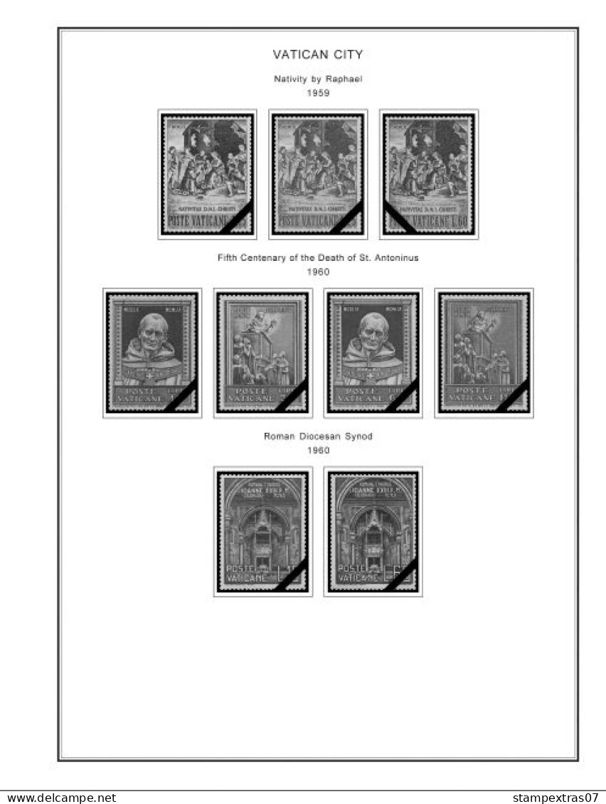 VATICAN 1929-2010 + 2011-2020 STAMP ALBUM PAGES (235 b&w illustrated pages)