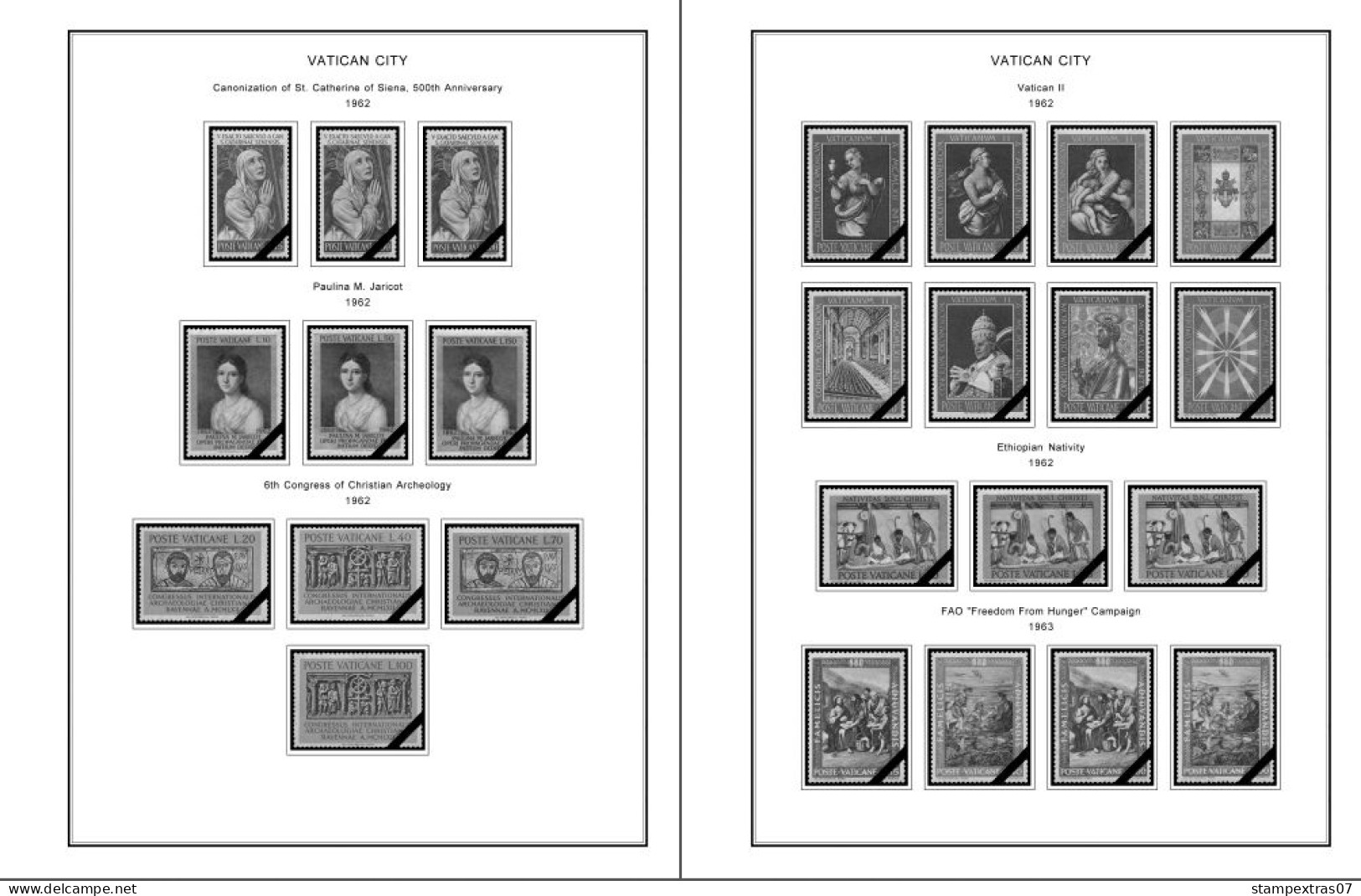 VATICAN 1929-2010 + 2011-2020 STAMP ALBUM PAGES (235 b&w illustrated pages)