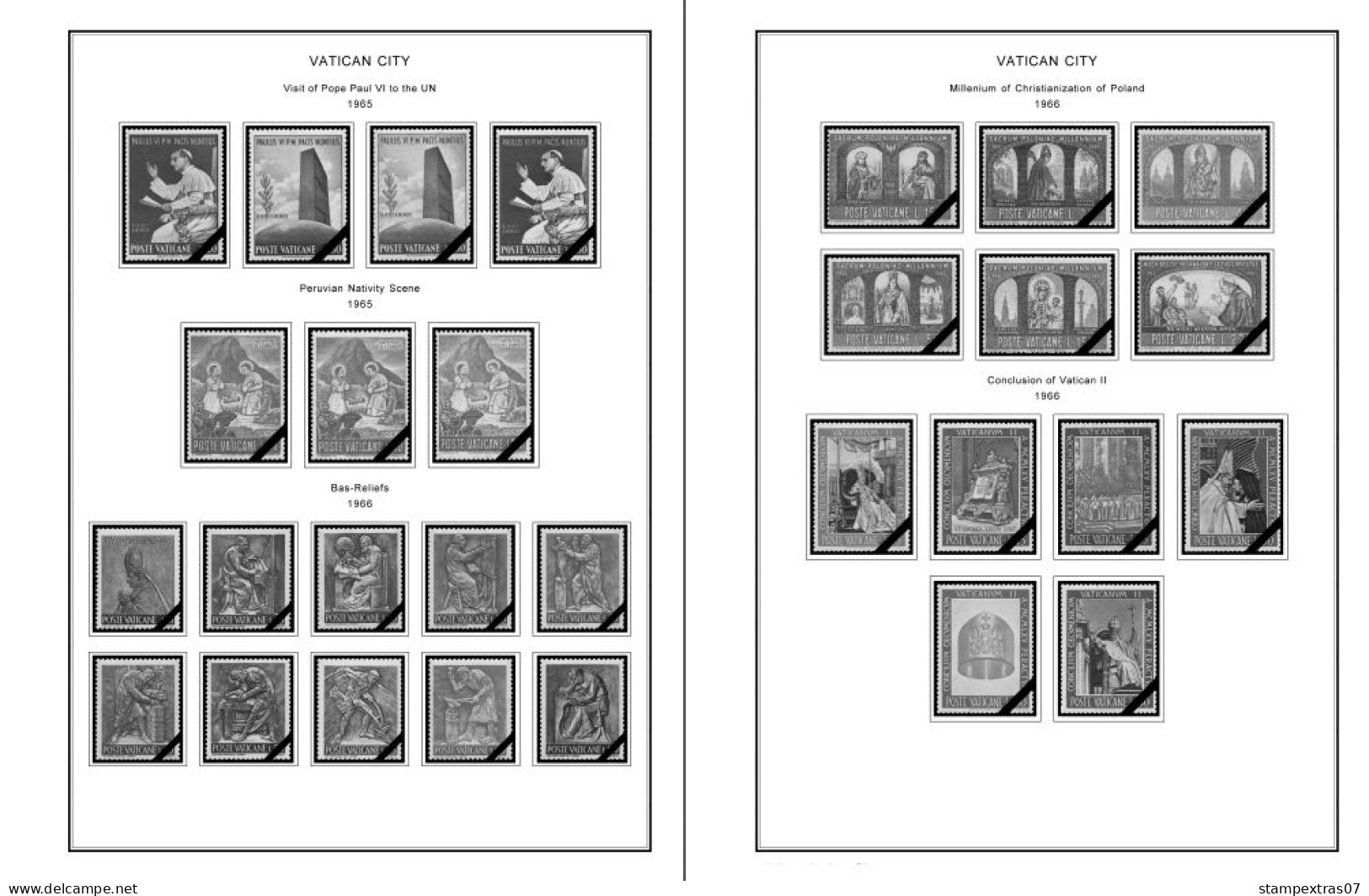 VATICAN 1929-2010 + 2011-2020 STAMP ALBUM PAGES (235 b&w illustrated pages)