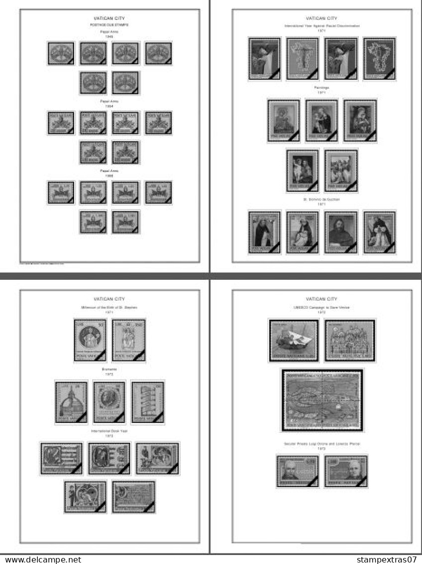 VATICAN 1929-2010 + 2011-2020 STAMP ALBUM PAGES (235 b&w illustrated pages)