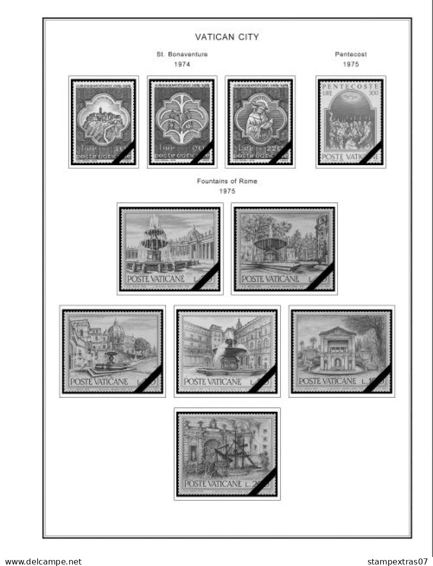 VATICAN 1929-2010 + 2011-2020 STAMP ALBUM PAGES (235 b&w illustrated pages)