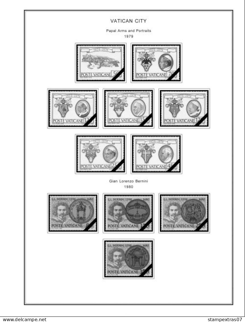 VATICAN 1929-2010 + 2011-2020 STAMP ALBUM PAGES (235 b&w illustrated pages)