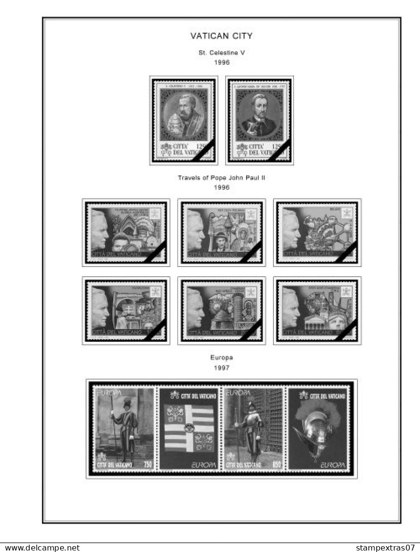 VATICAN 1929-2010 + 2011-2020 STAMP ALBUM PAGES (235 b&w illustrated pages)