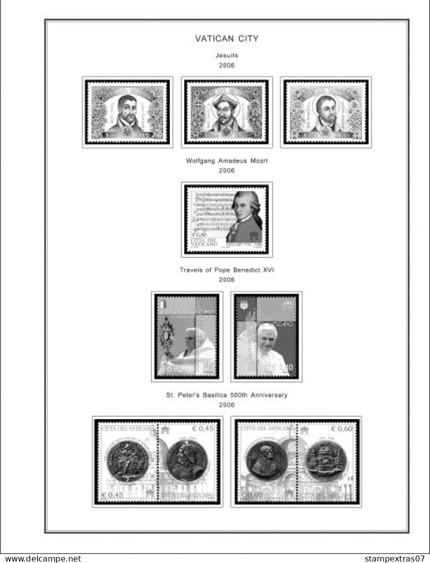 VATICAN 1929-2010 + 2011-2020 STAMP ALBUM PAGES (235 b&w illustrated pages)