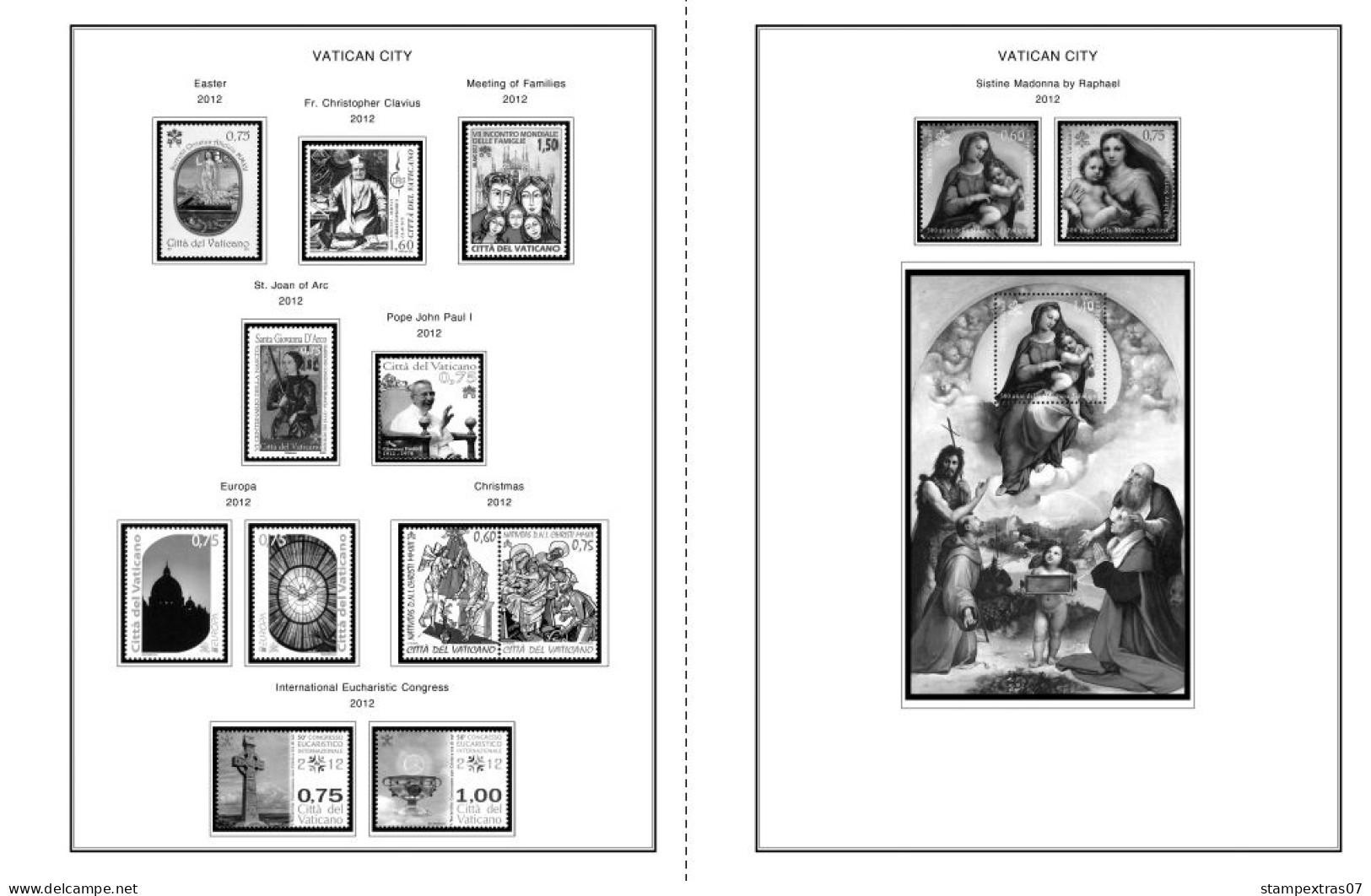 VATICAN 1929-2010 + 2011-2020 STAMP ALBUM PAGES (235 b&w illustrated pages)