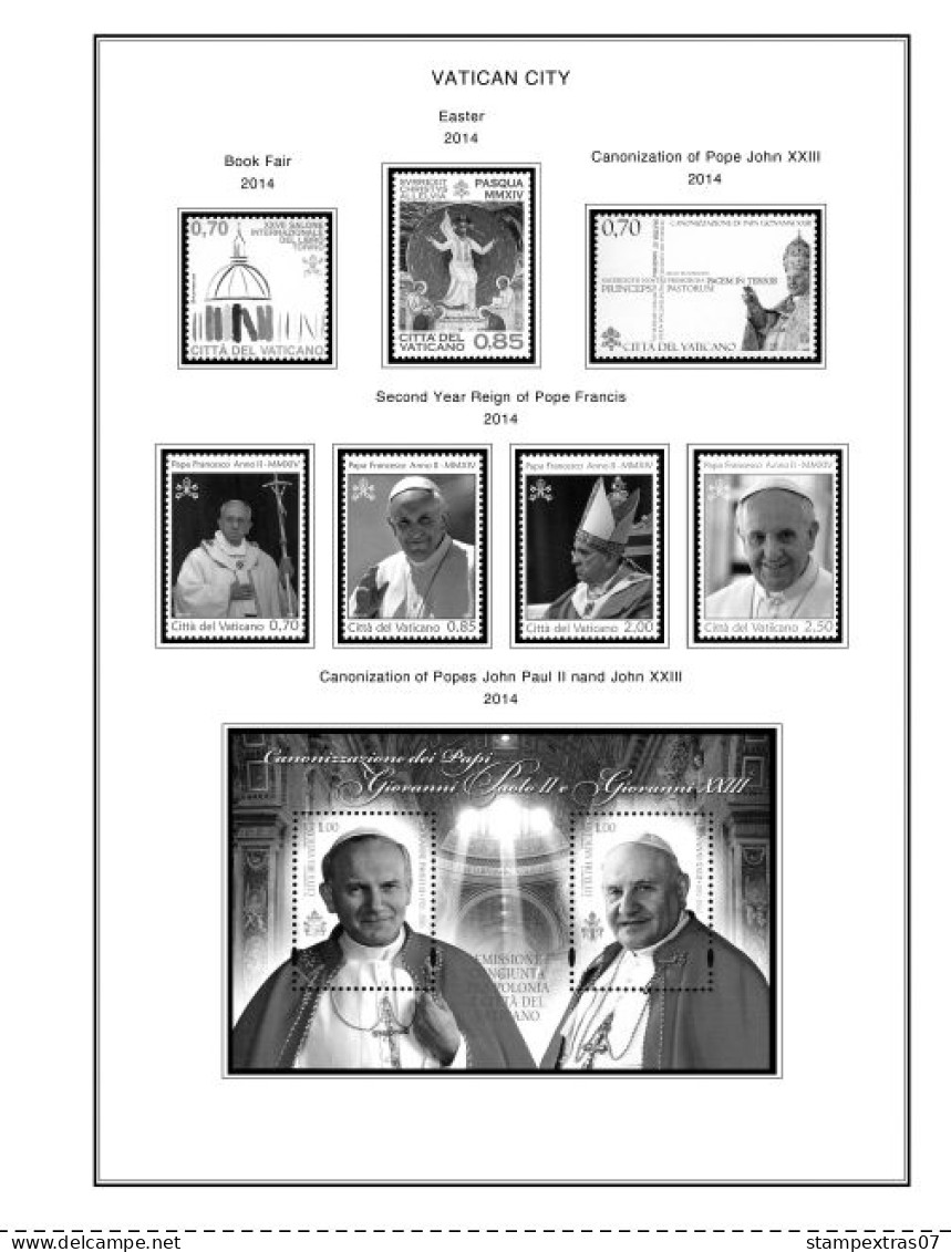 VATICAN 1929-2010 + 2011-2020 STAMP ALBUM PAGES (235 b&w illustrated pages)