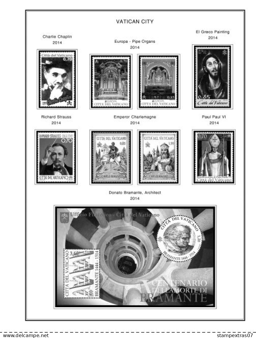 VATICAN 1929-2010 + 2011-2020 STAMP ALBUM PAGES (235 b&w illustrated pages)