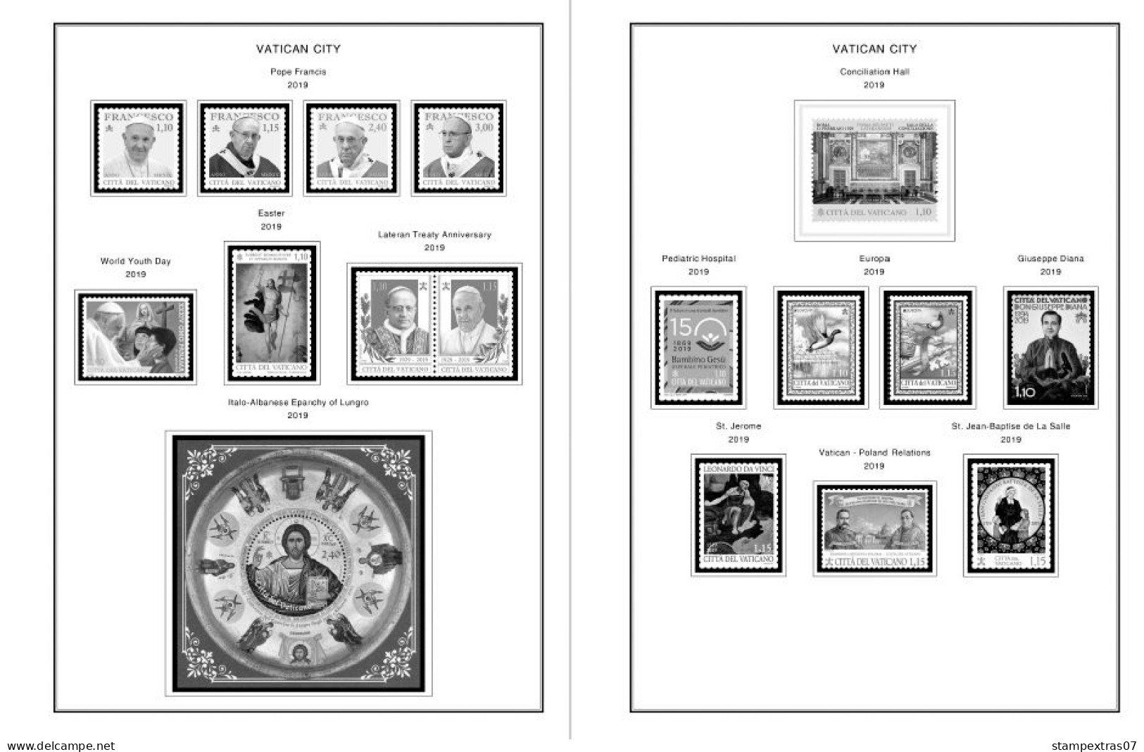 VATICAN 1929-2010 + 2011-2020 STAMP ALBUM PAGES (235 b&w illustrated pages)