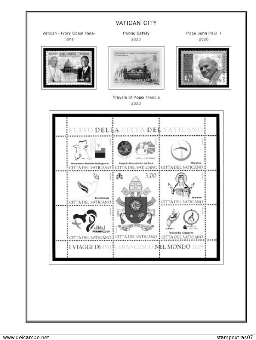 VATICAN 1929-2010 + 2011-2020 STAMP ALBUM PAGES (235 b&w illustrated pages)