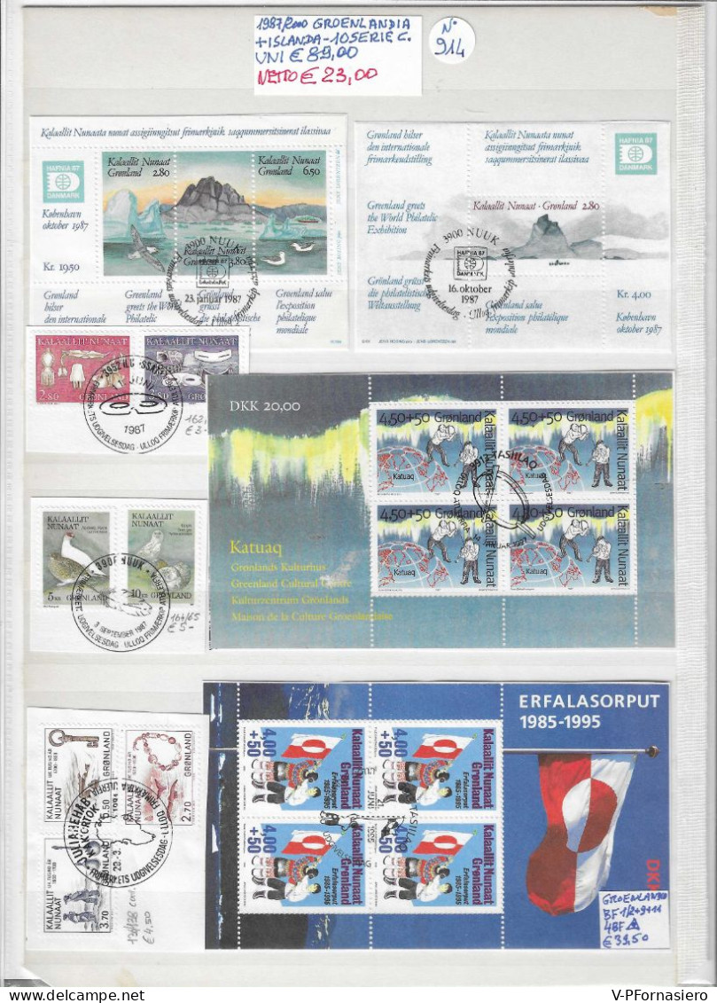 GROENLANDIA + ISLANDA ʘ 1987/2000, 10 SERIE E BLOCCHI FOGLIETTO Complete Su Frammento - Collections (sans Albums)