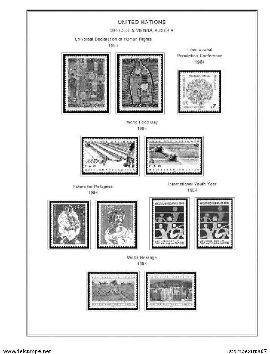 UNITED NATIONS - VIENNA 1979-2020 STAMP ALBUM PAGES (165 B&w Illustrated Pages) - Englisch