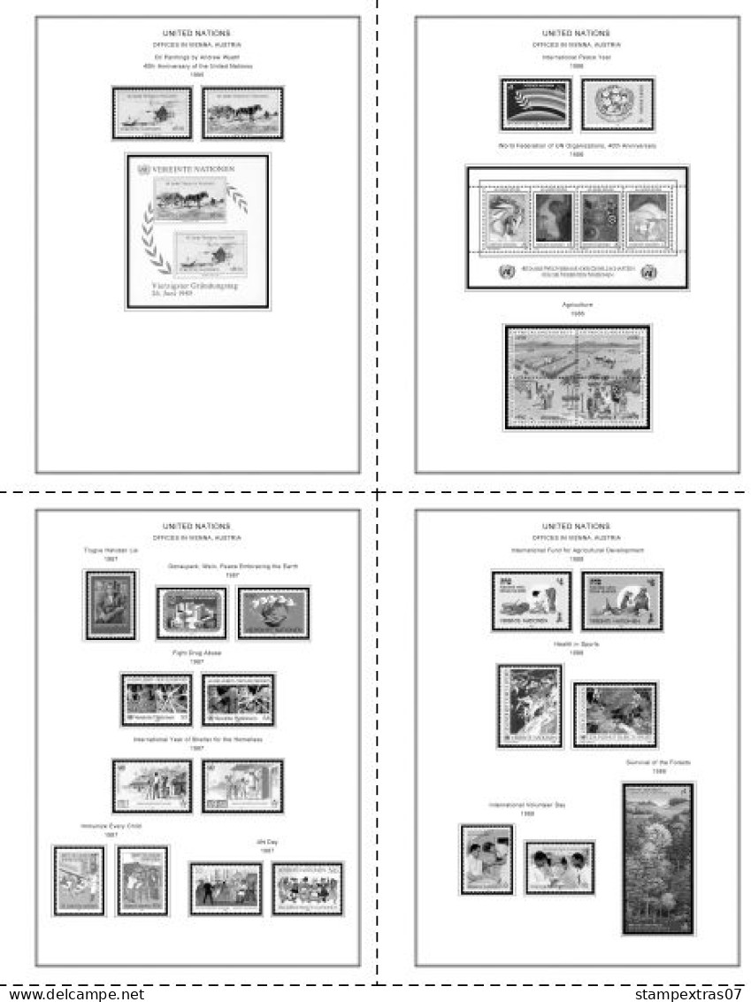 UNITED NATIONS - VIENNA 1979-2020 STAMP ALBUM PAGES (165 b&w illustrated pages)