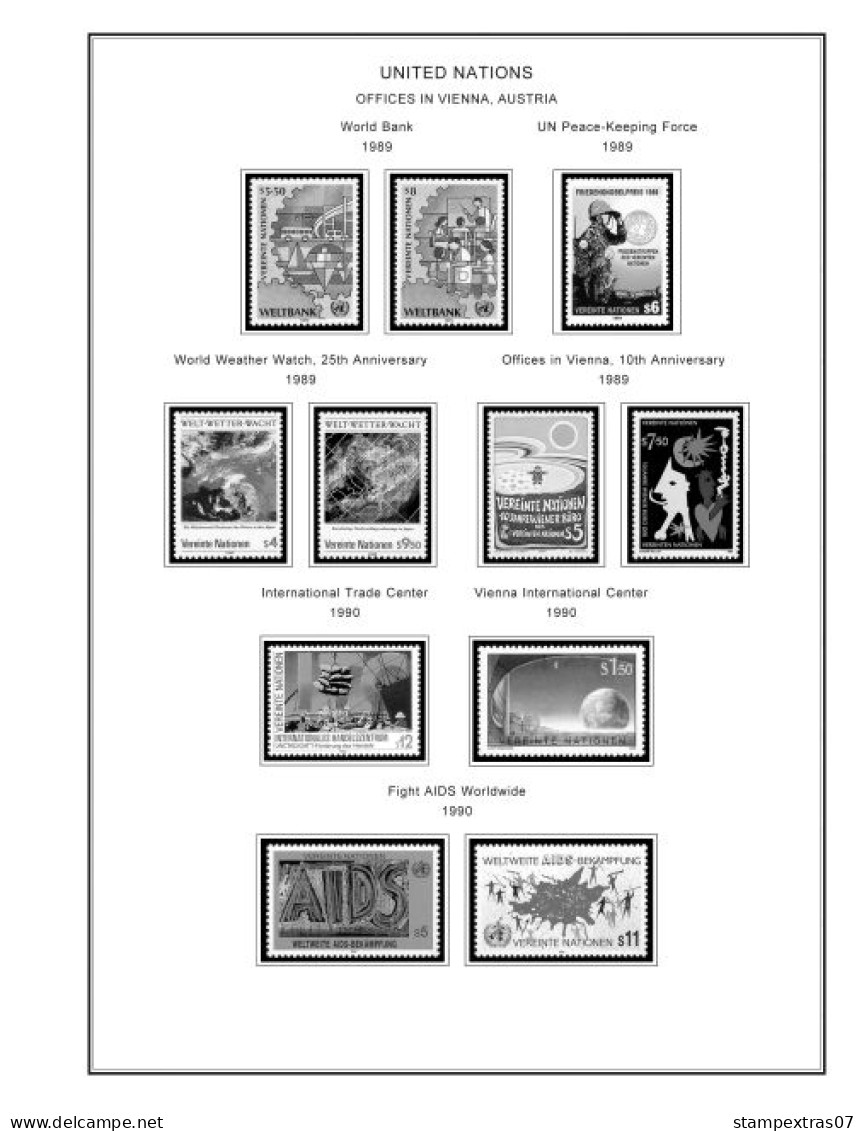 UNITED NATIONS - VIENNA 1979-2020 STAMP ALBUM PAGES (165 b&w illustrated pages)