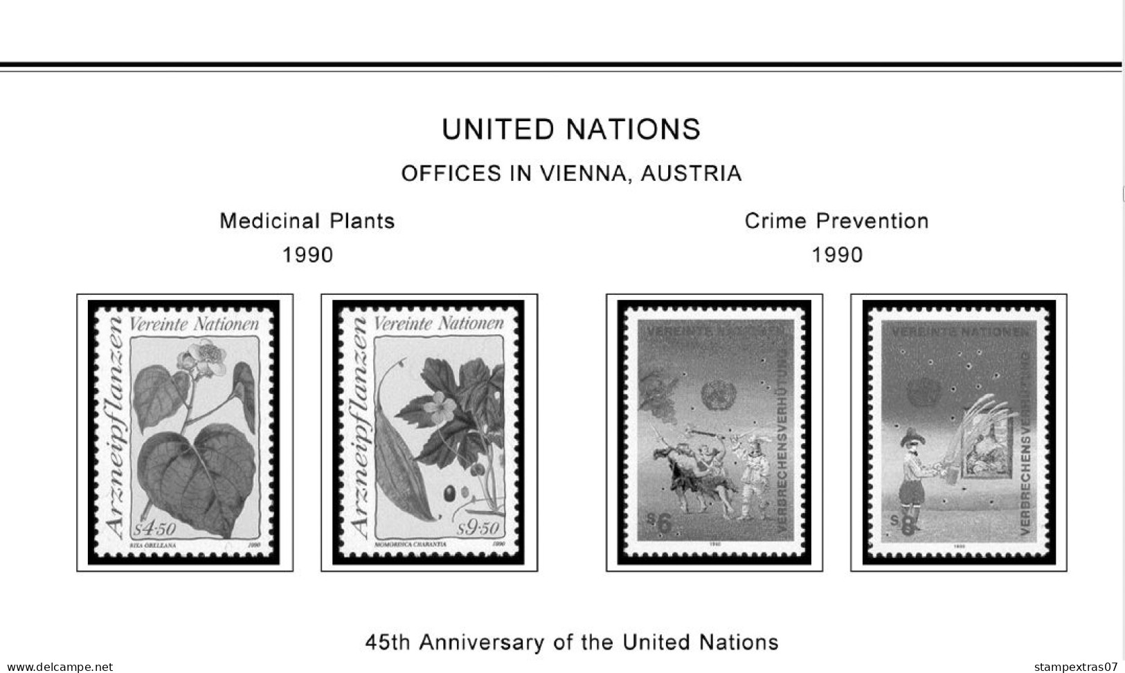 UNITED NATIONS - VIENNA 1979-2020 STAMP ALBUM PAGES (165 b&w illustrated pages)