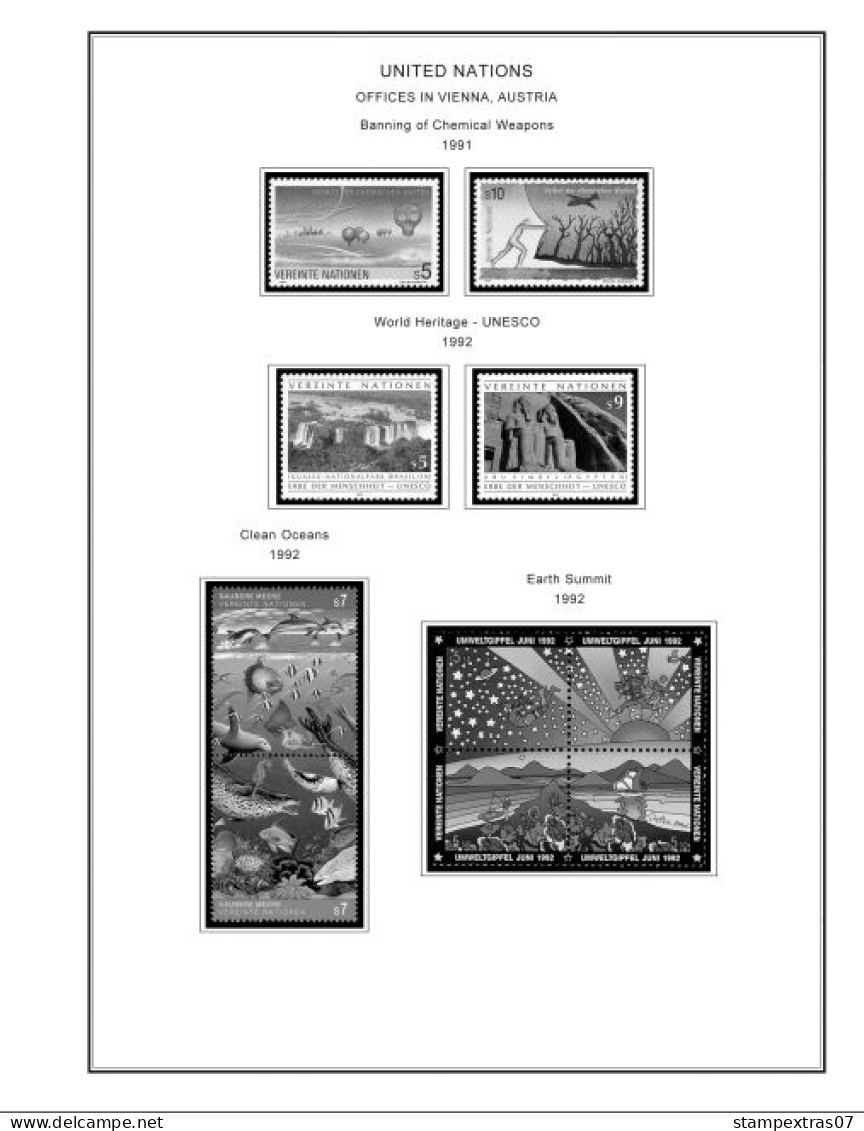 UNITED NATIONS - VIENNA 1979-2020 STAMP ALBUM PAGES (165 b&w illustrated pages)