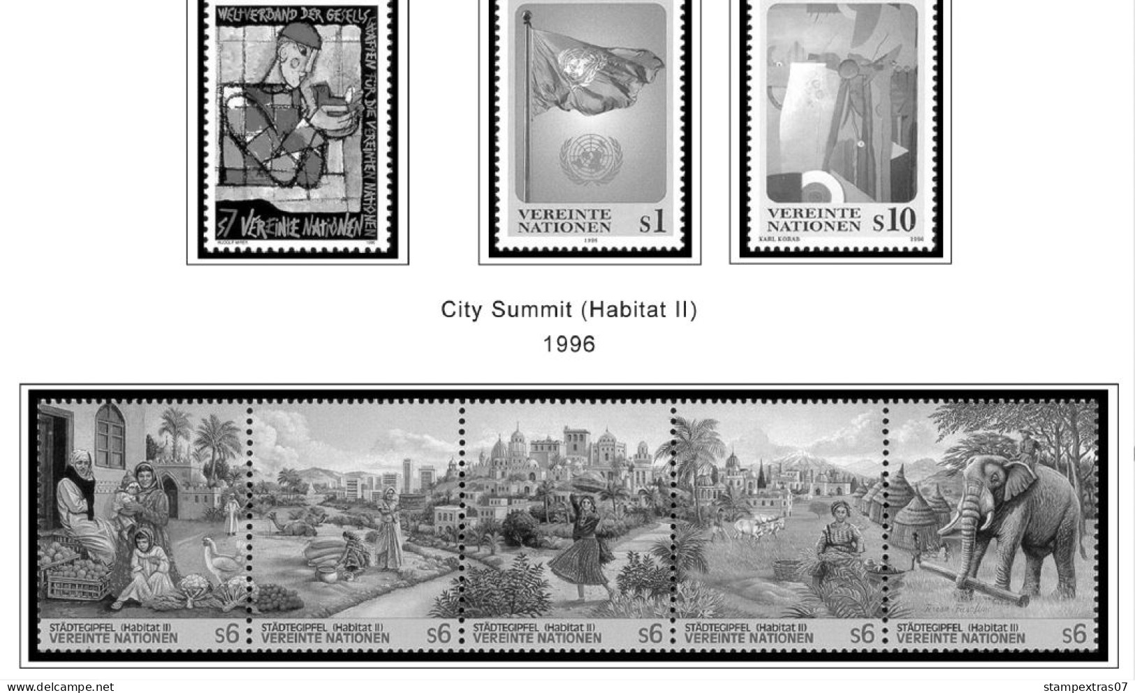 UNITED NATIONS - VIENNA 1979-2020 STAMP ALBUM PAGES (165 b&w illustrated pages)