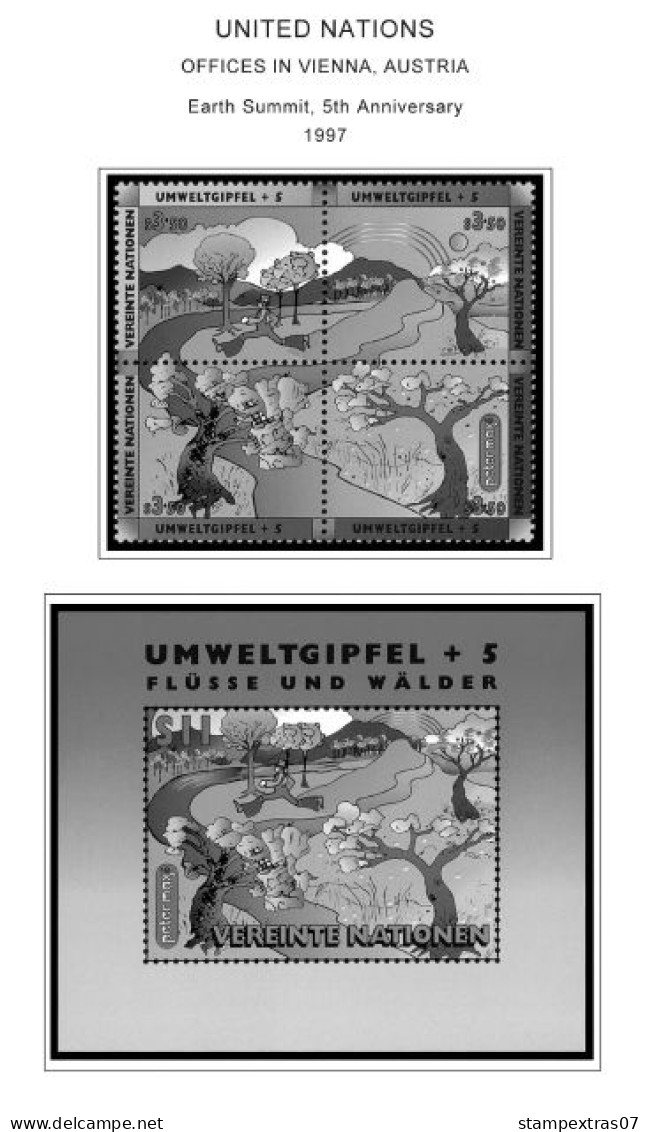 UNITED NATIONS - VIENNA 1979-2020 STAMP ALBUM PAGES (165 b&w illustrated pages)